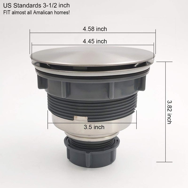GZILA 3.5" Kitchen Sink Drain Strainer Assembly Kit with Stopper Cover, Removable Deep Waste Basket Replacement, SUS304 Stainless Steel Brushed Nickel, Add Decor Flat Lid - Image 3